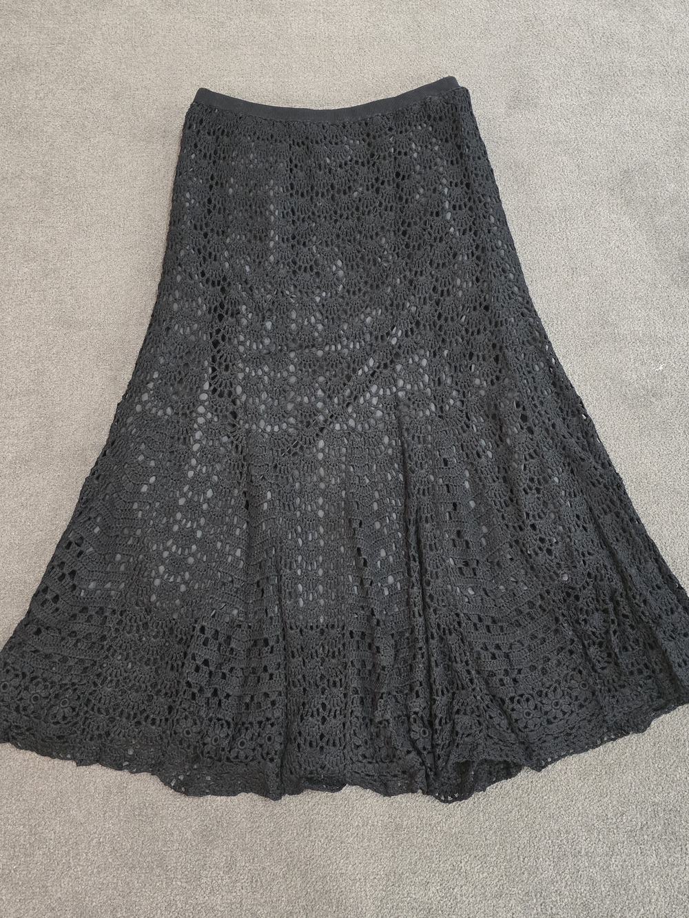 Pamela Dennis Women's Black Crochet A-Line Long Boho Skirt Lined Size M